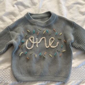 Boys “one” Knit Sweater with Colorful Embroidery
